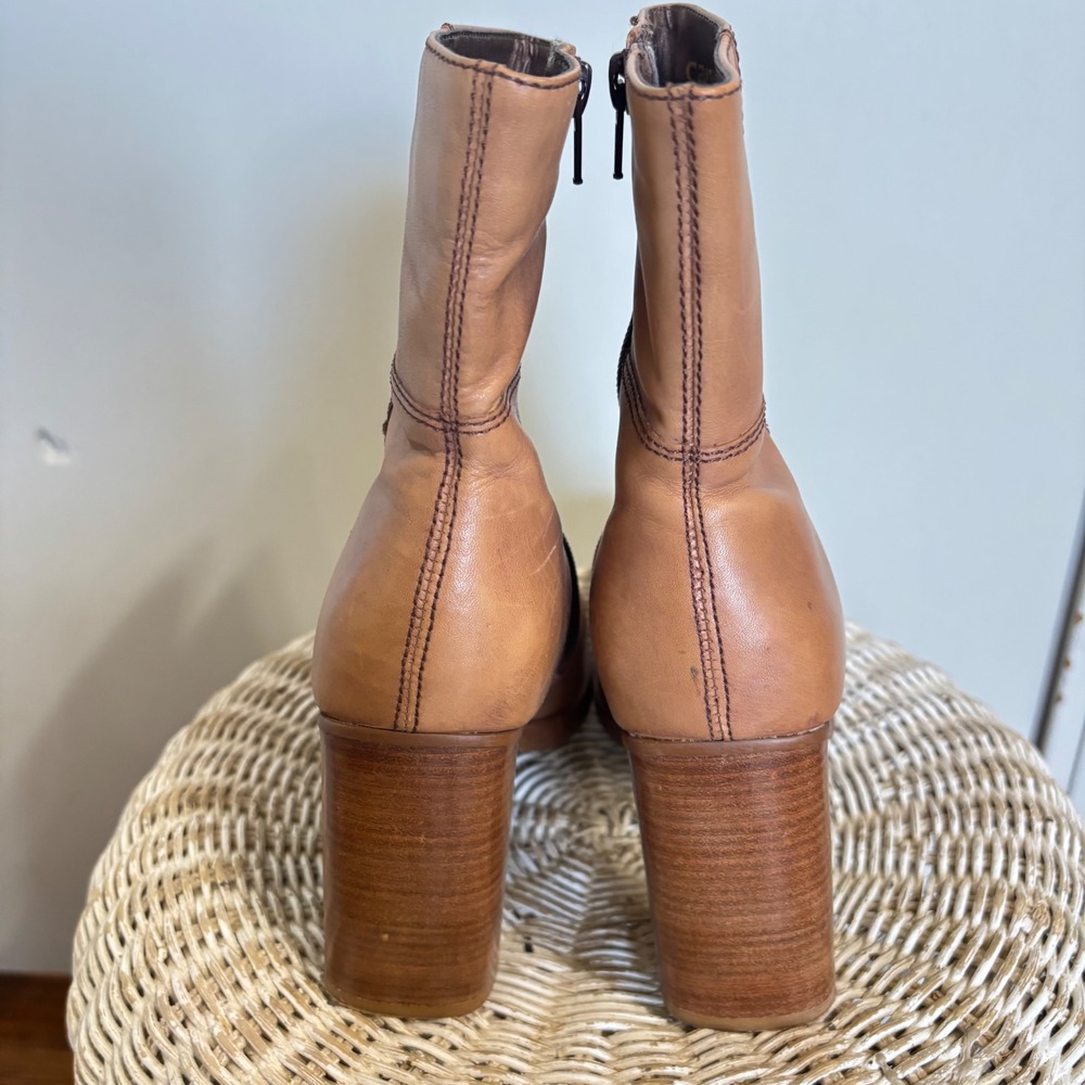Vintage Candies Tan Leather Square Toe Block Heel Boots 90s Y2K Made in Brazil 8 - Picture 4 of 8
